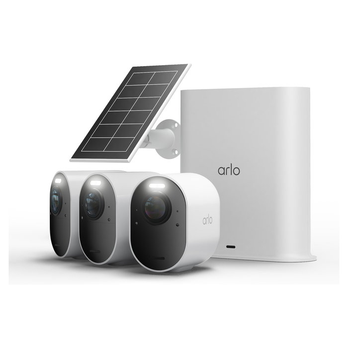 ARLO Arlo Ultra 3 Cámara de Seguridad IP Exterior 3-Cámaras Kit con Panel Solar, 8MP 4K, Wifi, Visión Nocturna, Alexa/Google Assistant, 10 Idiomas, IP65