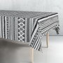 Exma Rollo de Hule Mantel PVC Blanco y Negro con Cenefa - 1.40 m Ancho x 25 m Largo, Tejido sin Tejer, Limpieza con Paño Húmedo