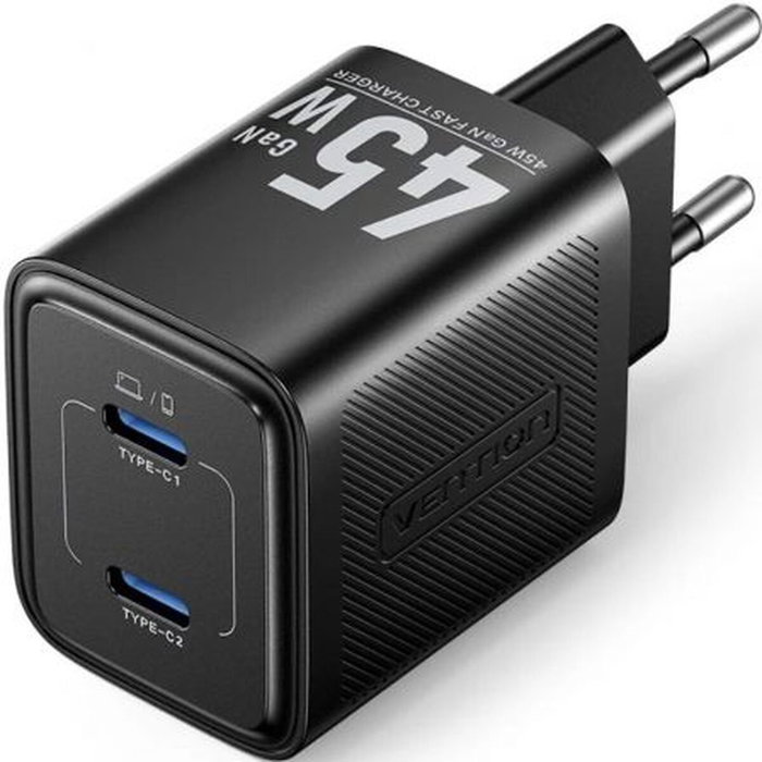 Vention Cargador de Pared GaN 45W con 2x USB Tipo-C FEFB0-EU, Negro