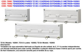 Tendedero de pared con 2 cuerdas extensible 5 metros