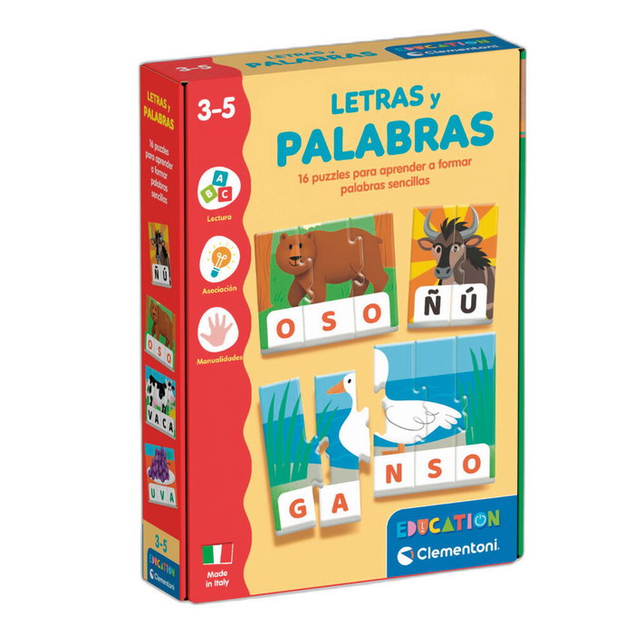 Clementoni Letras y Palabras 55595 - Juego Educativo de Primeras Palabras en Español, Puzzles Progresivos para Niños +3 Años Clementoni Letras y Palabras 55595 - Juego Educativo de Primeras Palabras en Español, Puzzles Progresivos para Niños +3 Años
