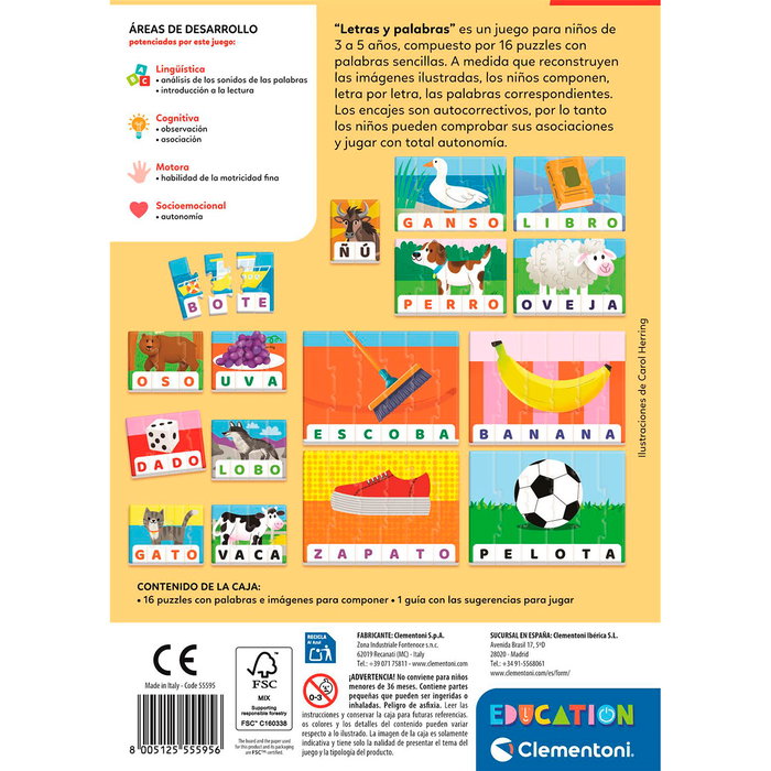 Clementoni Letras y Palabras - Juego Educativo de Primeras Palabras en Español