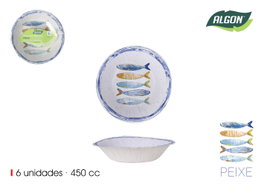 Algon Set de 6 Bol Carton Peixe 450cc