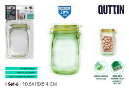 Quttin Set de 6 Bolsas de Alimentos Reutilizables 10,5 x 5,4 x 15 cm (36 Unidades)