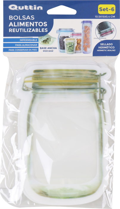 Quttin Set de 6 Bolsas de Alimentos Reutilizables 10,5 x 5,4 x 15 cm (36 Unidades)