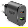 SBS Cargador de Pared USB-C PD 25W con Carga Rápida AFC, Color Negro - Modelo TETRPD25W