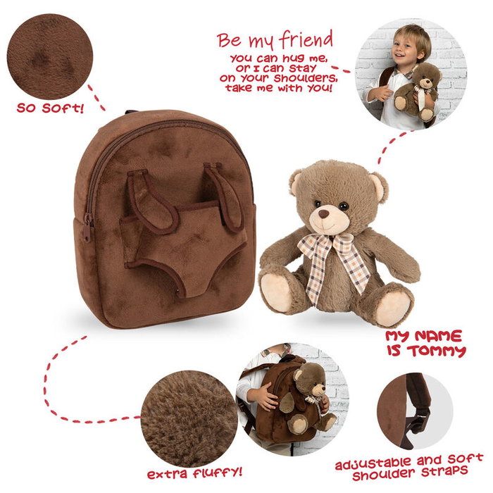 PERLETTI Mochila con peluche Oso Tommy 26x21x8cm