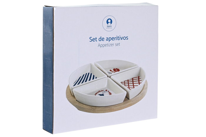 DKD Home Decor Set de Aperitivo Casitas de Gres y Bambú, 5 Piezas DKD Home Decor Set de Aperitivo Casitas de Gres y Bambú, 5 Piezas