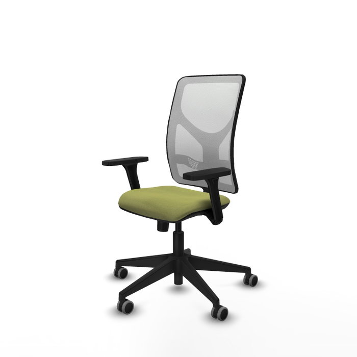 Silla de oficina Motilla con mecanismo Sincro tapizada con Tela color Verde oliva y malla color Blanco. Equipada con lumbar 1D, Brazos 3D y Ruedas 65 mm parqué Silla de oficina Motilla con mecanismo Sincro tapizada con Tela color Verde oliva y malla color Blanco. Equipada con lumbar 1D, Brazos 3D y Ruedas 65 mm parqué
