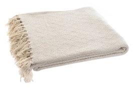 DKD Home Decor Manta de Algodón Peacock Kilim Beige y Gris con Flecos de 170x130 cm