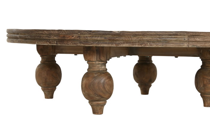 DKD Home Decor Mesa Centro Item Home Natural Teca Reciclada 100x100x30 cm Tallada