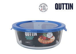 Quttin Fiambrera Redonda con Tapa Azul 1300cc Ø20.5 x 7.5 cm (6 Unidades)