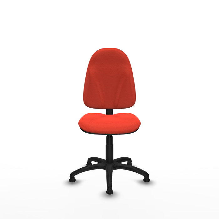 Silla de oficina Algarra con mecanismo Contacto permanente básico tapizada con Tela color Naranja oscuro. Equipada con Base poliamida negra, Sin brazosy Topes