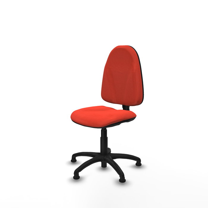 Silla de oficina Algarra con mecanismo Contacto permanente básico tapizada con Tela color Naranja oscuro. Equipada con Base poliamida negra, Sin brazosy Topes