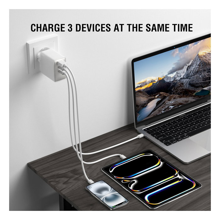 4smarts Netzladegert GaN Pocket 100W Cargador USB, 2 Puertos USB-C y 1 USB-A, Carga Rápida, Blanco, 542100