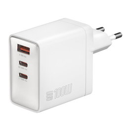 4smarts Netzladegert GaN Pocket 100W Cargador USB, 2 Puertos USB-C y 1 USB-A, Carga Rápida, Blanco, 542100