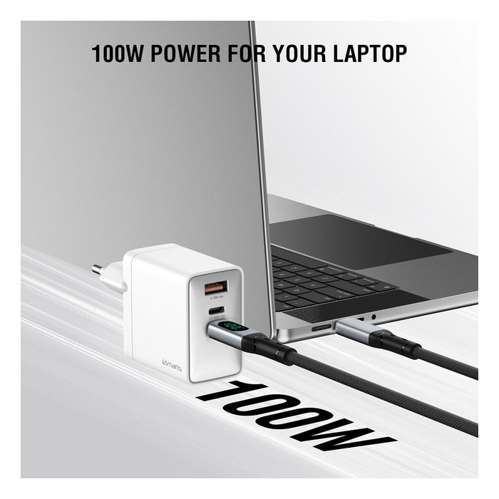 4smarts Netzladegert GaN Pocket 100W Cargador USB, 2 Puertos USB-C y 1 USB-A, Carga Rápida, Blanco, 542100