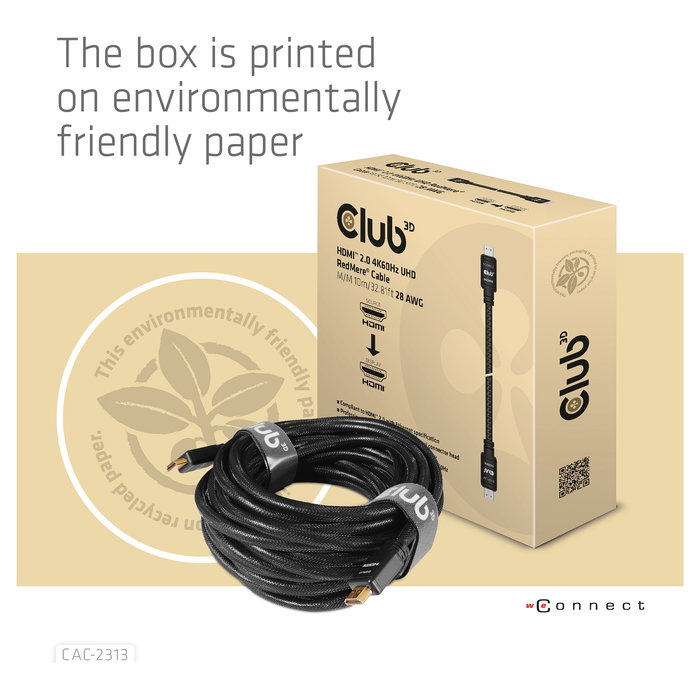 Club 3D Cable HDMI (Cable A a A) 2.0 RedMere, 10 m, 4K 60Hz, UHD, para TV, Monitor, PC, Retail