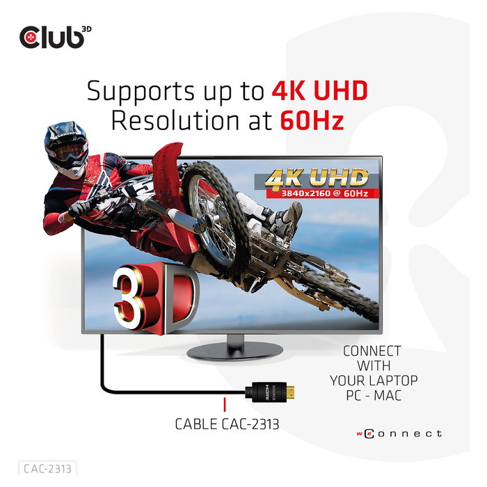 Club 3D Cable HDMI (Cable A a A) 2.0 RedMere, 10 m, 4K 60Hz, UHD, para TV, Monitor, PC, Retail