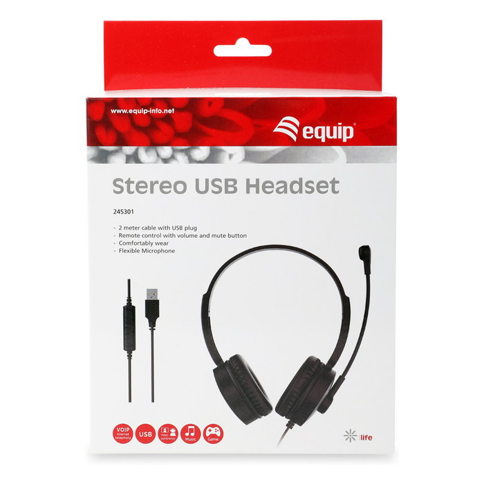 Equip Auriculares Gaming con Micrófono 245301, Diadema Estéreo Alámbrico USB-A Negro, 2 m Cable, 20-20000 Hz, 32 Ohm