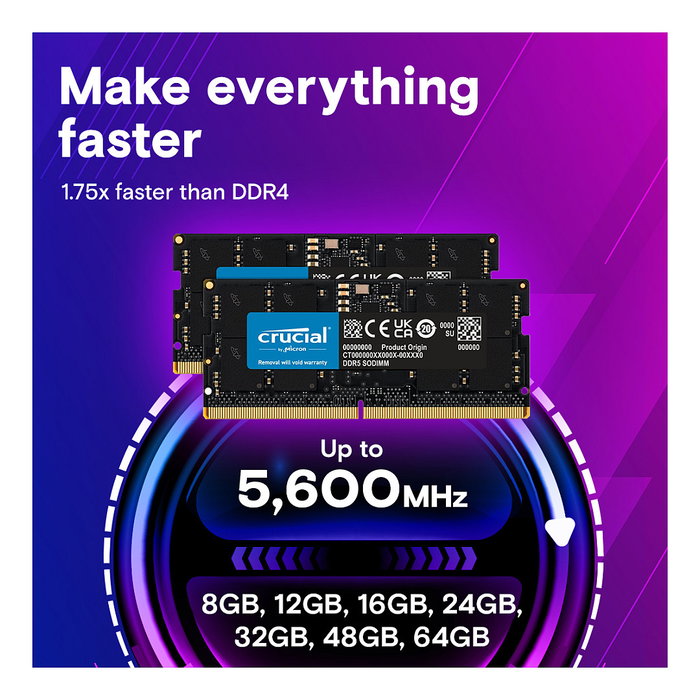 Crucial CT2K64G56C46S5 Kit Memoria RAM 128GB DDR5 5600MHz CL46 SO-DIMM (2x64GB) para Portátil