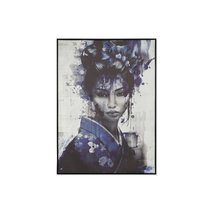 DKD Home Decor Cuadro de Lienzo Geisha Enmarcado Azul