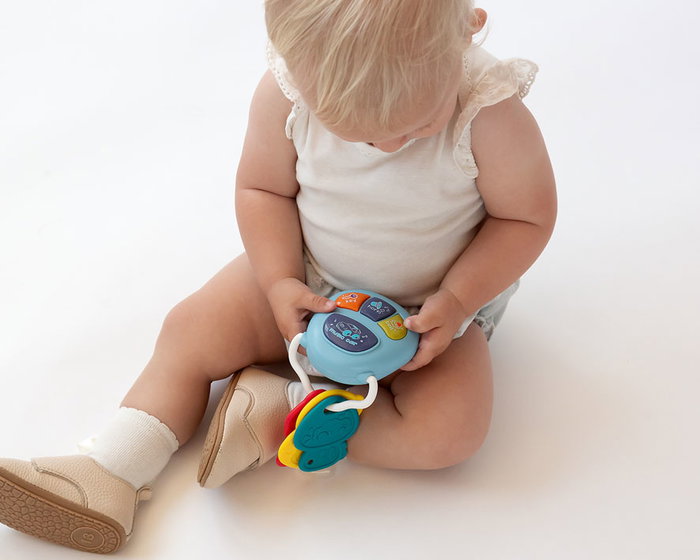 KioKids Llavero De Coche Musical para Bebé +6 Meses - Mordedor con Melodías, Sonidos Realistas y Texturas Variadas en Color Azul