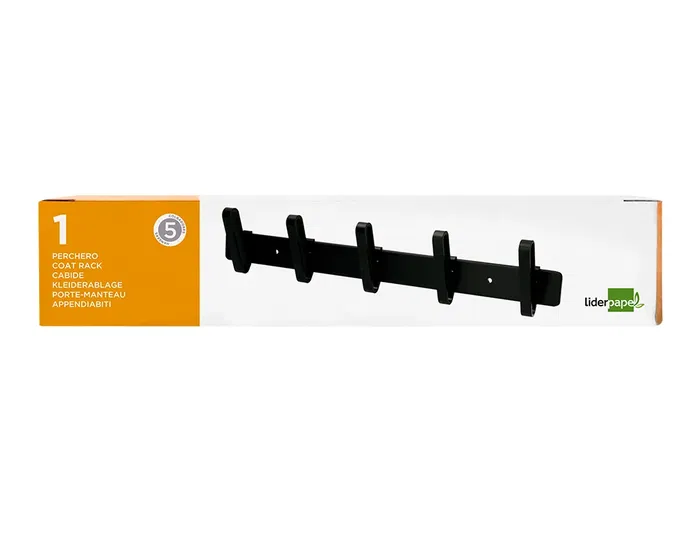 Liderpapel Perchero de Pared Metálico Negro 5 Colgadores 430x88x55 mm