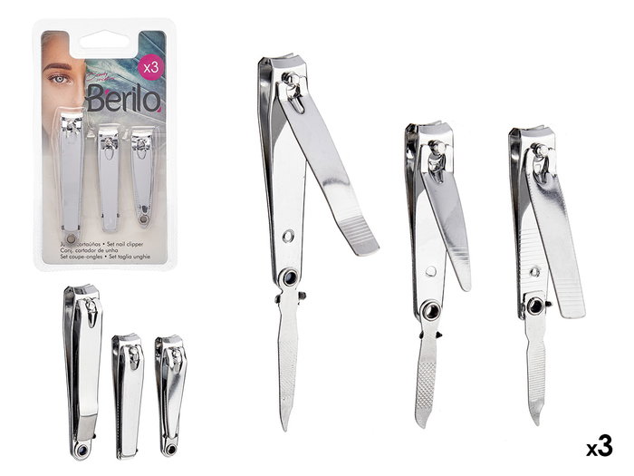 Berilo Set de 3 Cortauñas Color Plata Berilo Set de 3 Cortauñas Color Plata