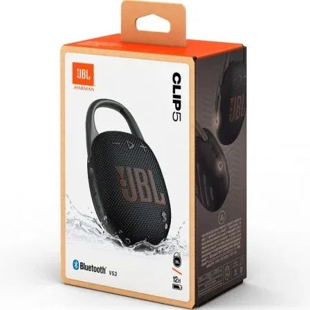 JBL JBLCLIP5BLK Altavoz Bluetooth Clip 5 con Sonido JBL Pro, 7W, Mosquetón Integrado, IP67, Hasta 12h Reproducción