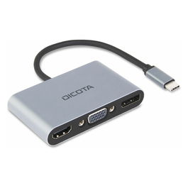 DICOTA D32064 Estación de Acoplamiento USB-C Portátil 5 en 1 con HDMI 4K, DP, VGA, PD 100W, USB-C, Plata