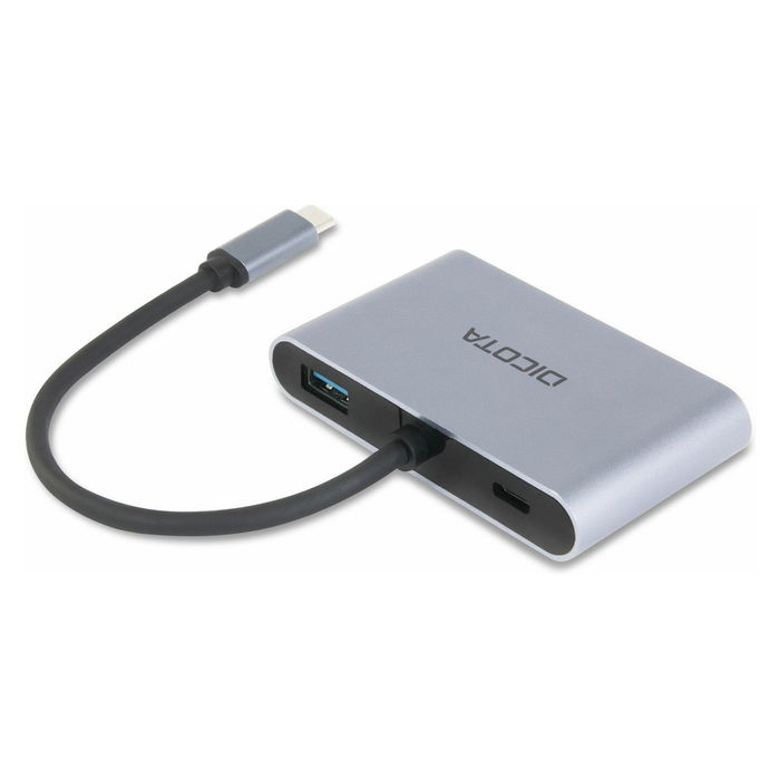 DICOTA D32064 Estación de Acoplamiento USB-C Portátil 5 en 1 con HDMI 4K, DP, VGA, PD 100W, USB-C, Plata