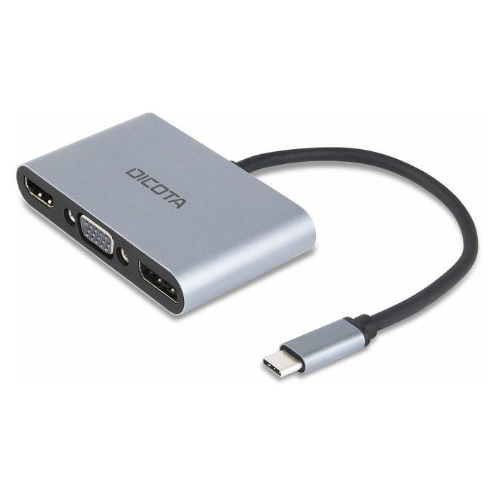 DICOTA D32064 Estación de Acoplamiento USB-C Portátil 5 en 1 con HDMI 4K, DP, VGA, PD 100W, USB-C, Plata