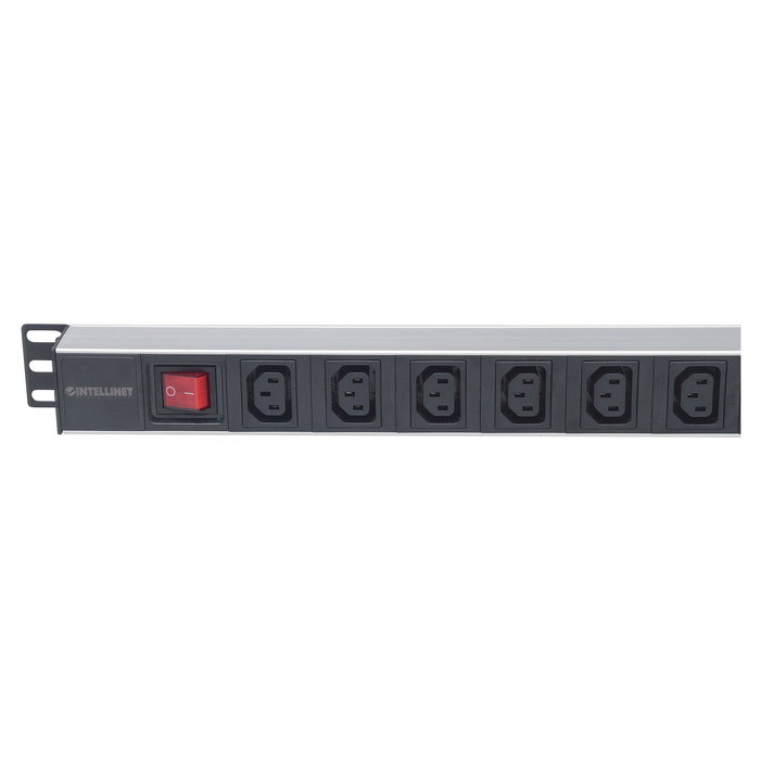 Intellinet PDU de Rack 19" 1U, 8 Tomas C13, IEC320 C14, Cable 2m Desmontable, 16A, 110-250V, Negro/Plata, con Soportes