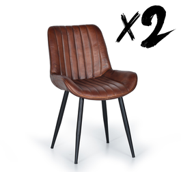 Giner y Colomer Silla de Cuero Marrón con Patas de Metal, Industrial, 87 cm