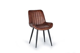 Giner y Colomer Silla de Cuero Marrón con Patas de Metal, Industrial, 87 cm