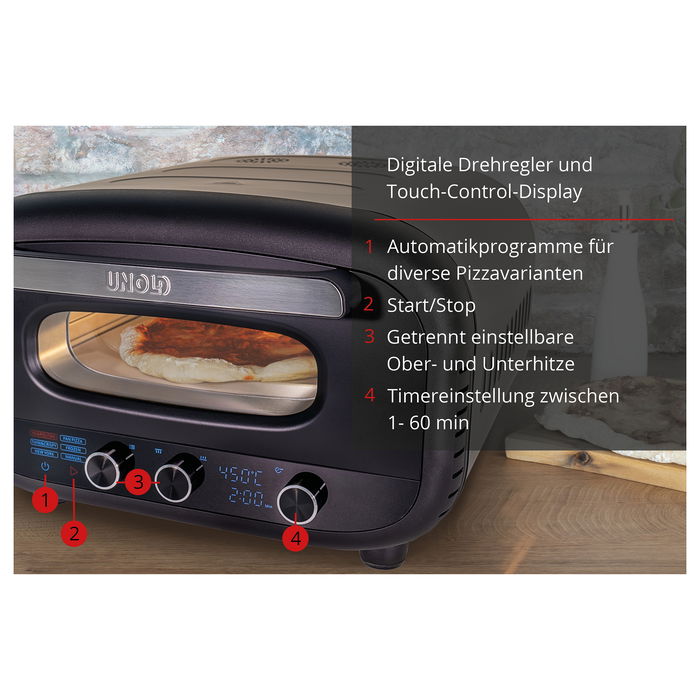 UNOLD 68805 - Don Alfredo, Pizza Horno Eléctrico, Para Cocinar Pizza Casera