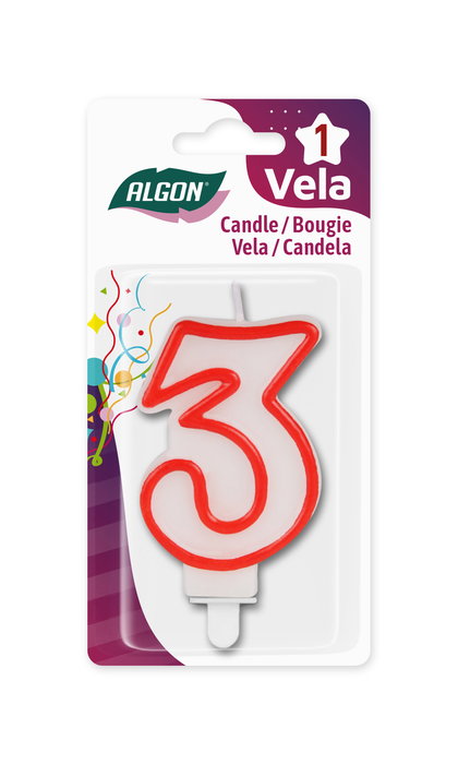 Algon Vela Blanca Borde Rojo N.3 7 cm (36 Unidades)