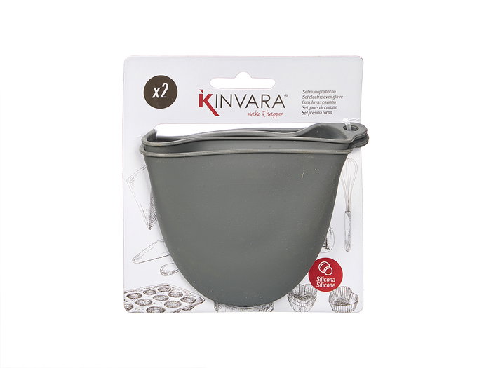 Kinvara Set 2 Manopla Silicona Cocina Horno Alta Temperatura Resistente Calor 12x13x7 cm Blanco Gris (Set de 24)