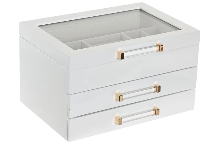 DKD Home Decor Joyero Tradicional Blanco Madera Cristal 26.5 x 19 x 16 cm (2 Unidades)