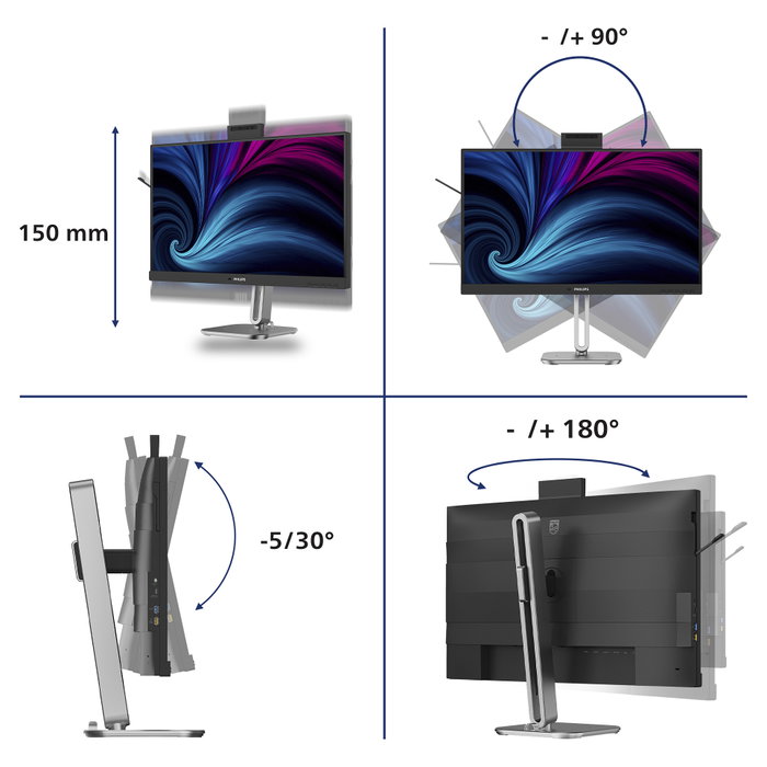 Philips 27B2U4601H/00 Monitor Quad HD IPS 27 pulgadas 120 Hz con USB-C y Cámara Web
