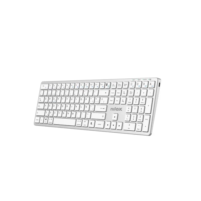 Nilox Pro Wireless Silver - Teclado Inalámbrico Español USB + Bluetooth QWERTY 100% con Teclado Numérico Blanco para Hogar y Oficina