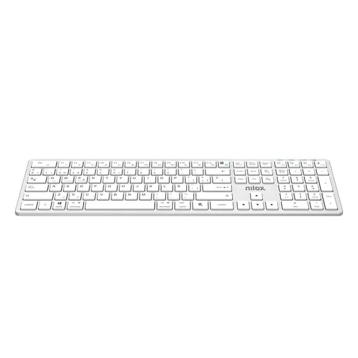 Nilox Pro Wireless Silver - Teclado Inalámbrico Español USB + Bluetooth QWERTY 100% con Teclado Numérico Blanco para Hogar y Oficina
