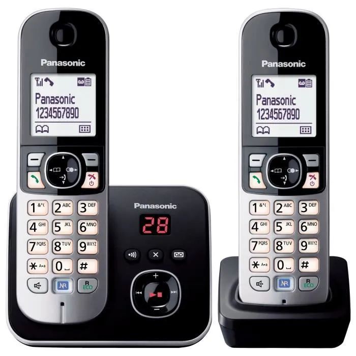 Panasonic KX-TG6822 Teléfono Inalámbrico Duo con Contestador Automático Negro Gris Panasonic KX-TG6822 Teléfono Inalámbrico Duo con Contestador Automático Negro Gris