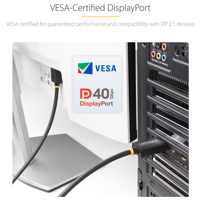 StarTech.com Cable DisplayPort 2.1 de 1m, Certificación VESA DP40, Negro