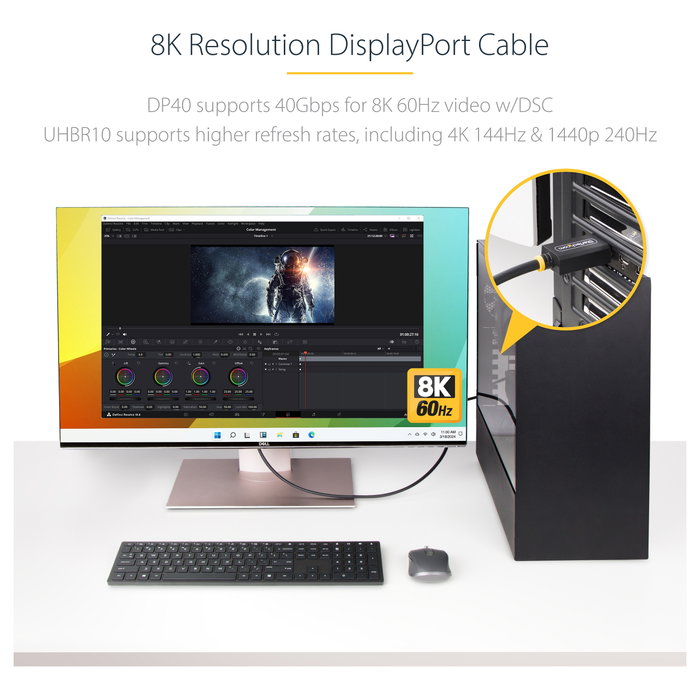 StarTech.com Cable DisplayPort 2.1 de 1m, Certificación VESA DP40, Negro