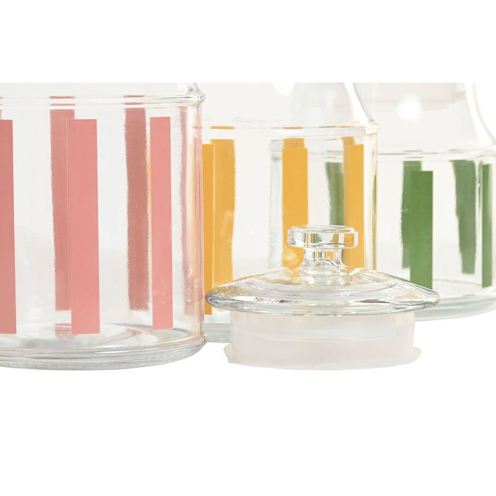 DKD Home Decor Set de 3 Botes de Cristal con Diseño de Rayas Multicolor