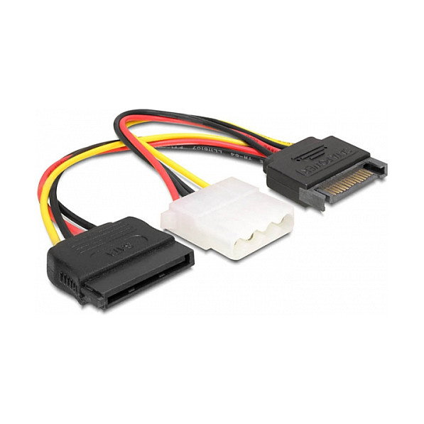 DeLOCK Cable de alimentación SATA 15 pines macho a Molex 4 pines y SATA 15 pines hembra, 0,165 m DeLOCK Cable de alimentación SATA 15 pines macho a Molex 4 pines y SATA 15 pines hembra, 0,165 m