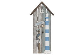 DKD Home Decor Decoración de Pared Mediterráneo Faro Azul Blanco MDF Conchas 29 x 63 x 3.5 cm (4 Unidades)