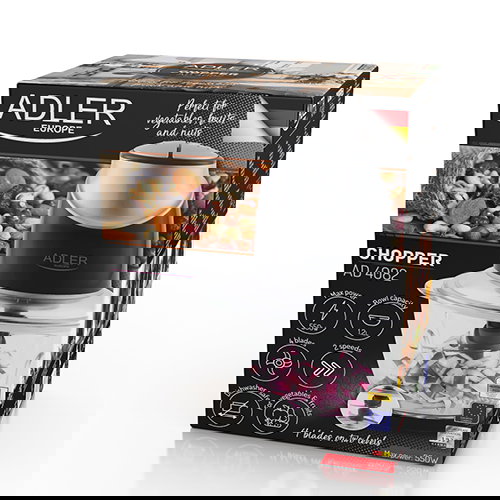 ADLER Picadora Eléctrica 550W, 1.2 Litros, Recipiente de Cristal